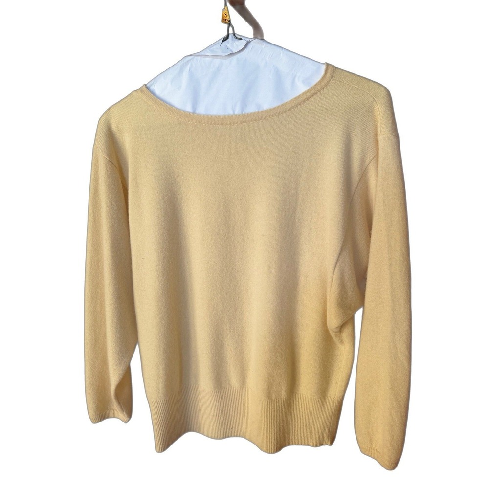 VTG Daniel Caron 100% Cashmere Pale Yellow Sweater Women's Size L EUC. 90s. Y2K.